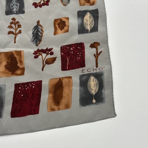 ECHO 100% Silk Scarf Brown Leaves 11 X 52” Made in Japan - Picture 5 of 8